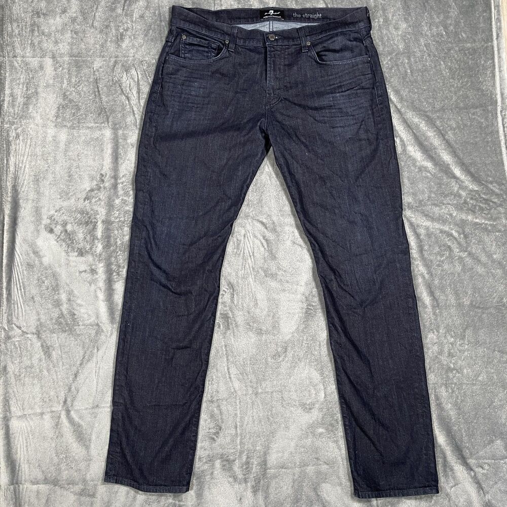 7 For All Mankind The Straight Jeans Mens 38x32 Blue Dark Wash Luxe Stretch